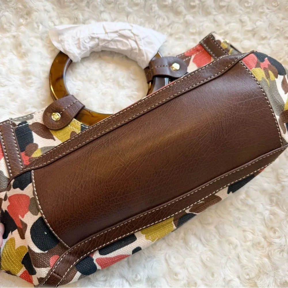 Relic Colorful Floral Fabric Faux Leather Ring Handle Handbag New no strap